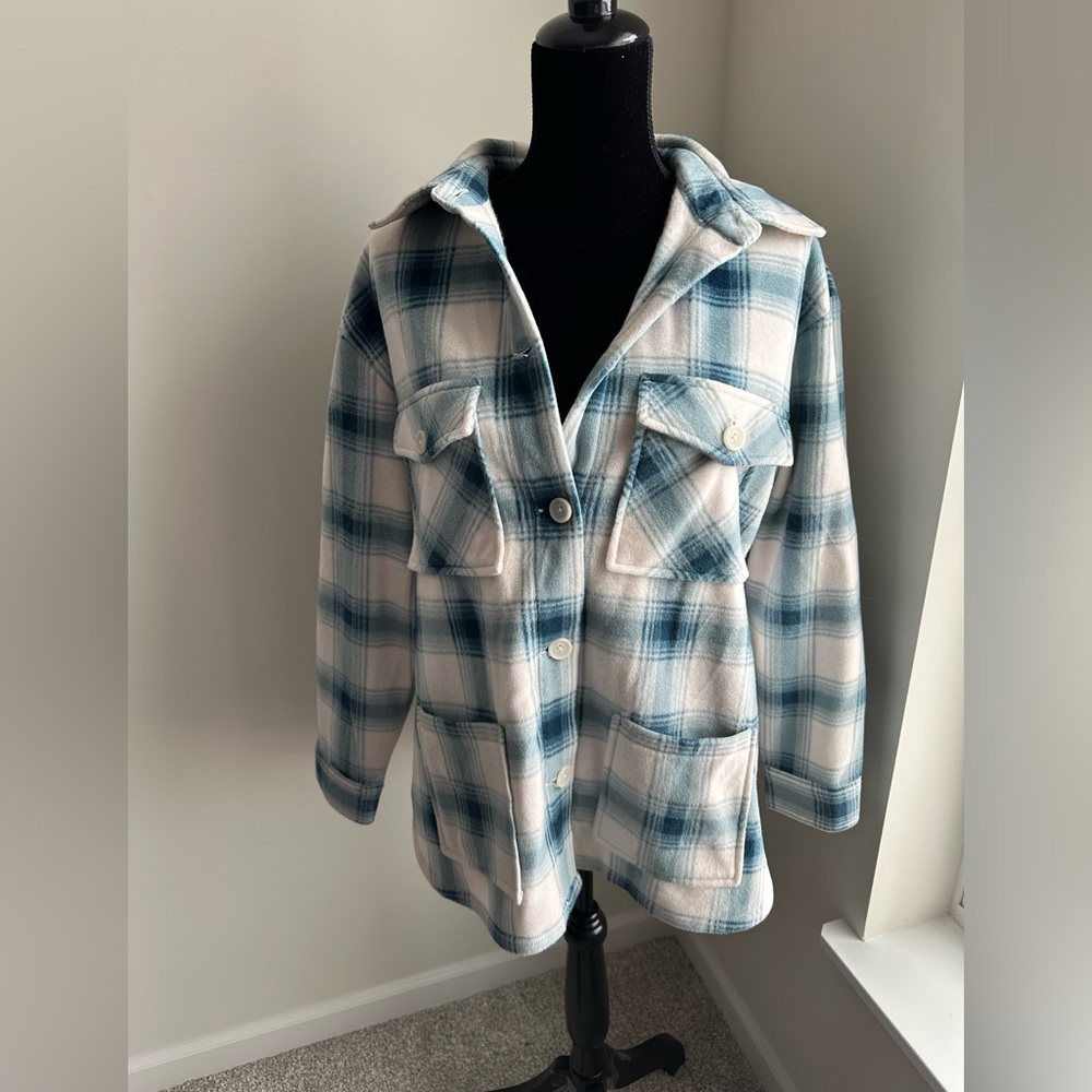 Women’s Christopher & Banks Blue Plaid Fleece Jacket